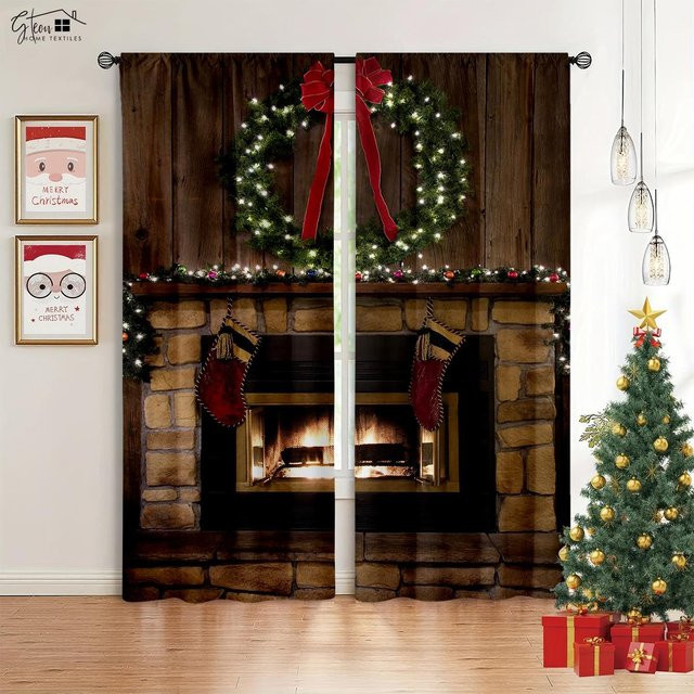 Weihnachtsdekoration Vorhänge mit Elch, Kürbis und Schneeflocken Motiv, 2er-Set, B: 50 cm, H: 130 cm - Bild 1