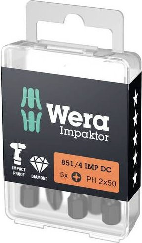 Wera Kreuzschlitz-Bit 2 F 6.3 in Silber, 5er-Set - Bild 1