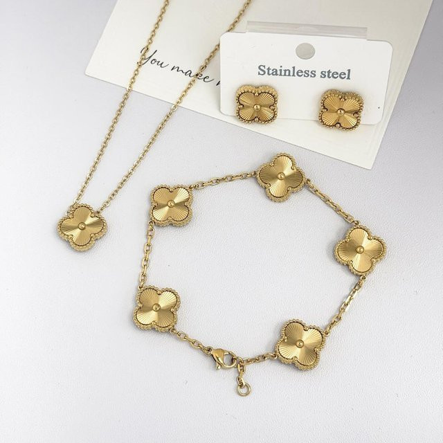 Hui Ran Schmuckset, Halskette, Armband, Ohrringe, Kleeblatt Lasergravur, Damen - Bild 1
