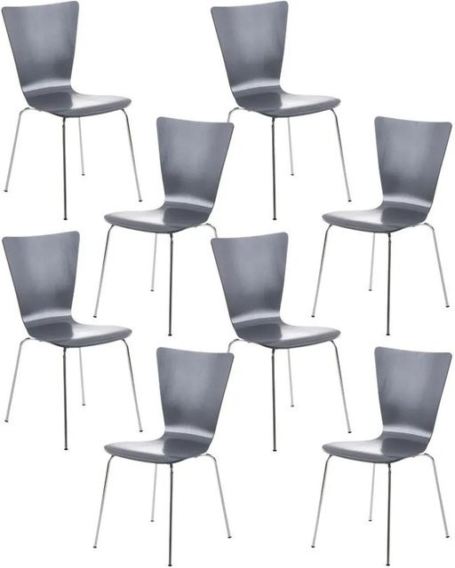 CLP 8er Set Besucherstühle Aaron in Grau mit Kunstleder und Holzdetails, stapelbar - Bild 1