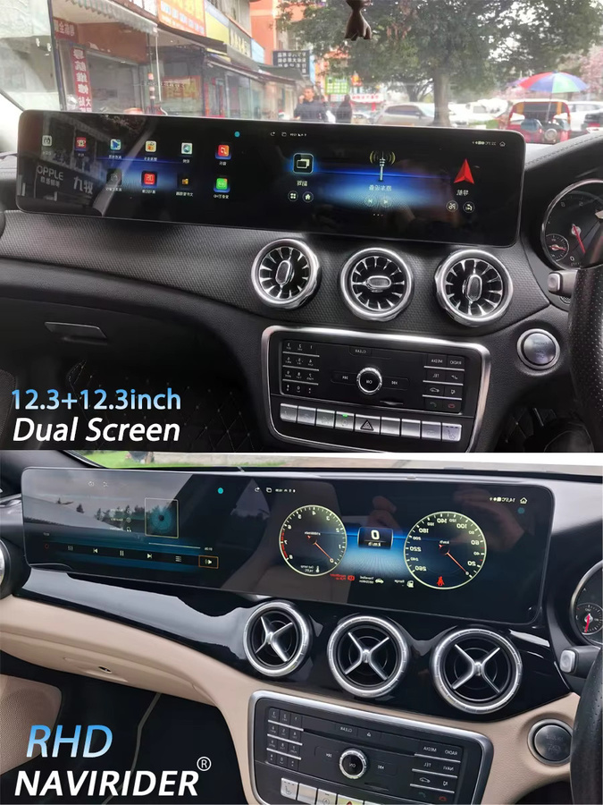 NAVIRIDER Dual Screen Android Autoradio mit GPS und Carplay für Mercedes Benz A Klasse, B Klasse, GLA, CLA (Modelle 2014-2019), Schwarz - Bild 3