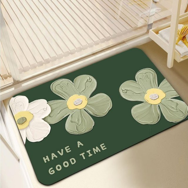 Ins Air Anti-Rutsch-Badezimmermatte aus Diatomeenerde mit floralem Design, B/B: 50 x 80 cm - Bild 1
