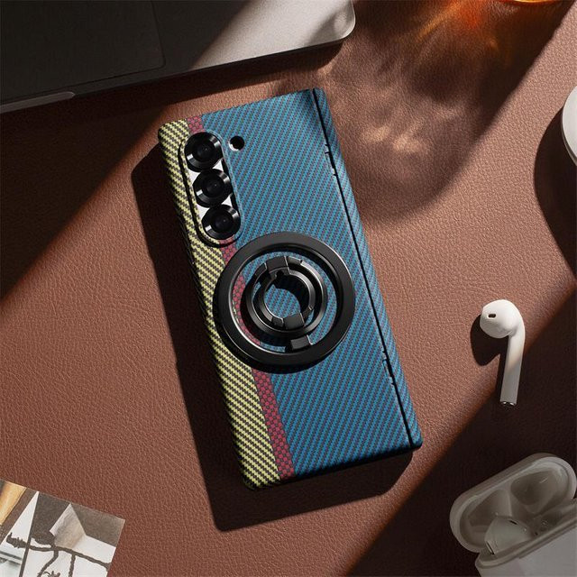 Samsung Galaxy Z Fold 7 6 5 4 3 5G Schutzhülle mit Karbonfaser-Muster und Ständer in Blau - Bild 1