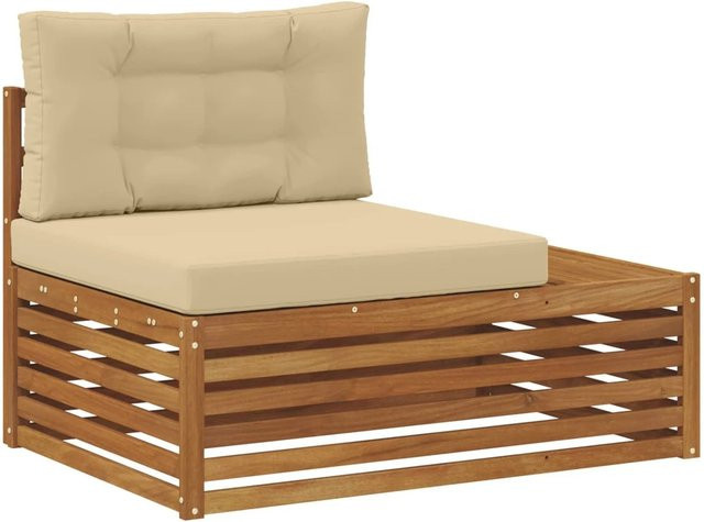 vidaXL Outdoor Endsofa Set aus 3 Teilen aus Akazienholz in Natur und Beige, B/T/H: 115 x 83 x 73 cm - Bild 1