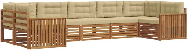 vidaXL Sofagarnitur 7-teilig aus Massivholz Akazie in Natur und Beige mit L-Form und abnehmbaren Kissen - Bild 1