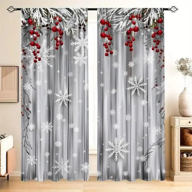 Set aus 2 verdunkelnden Vorhängen mit Schneeflocken-Print von Jit, Polyester, Multicolor, Breite: 100 cm, Höhe: 70 cm - Bild 1