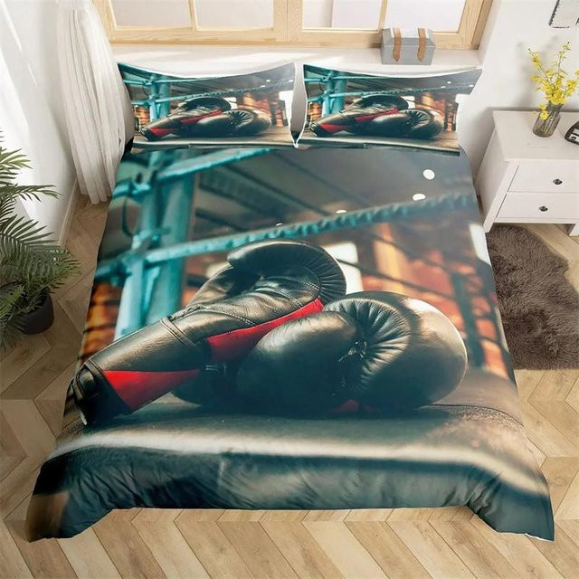 Bettwäscheset Binchi Fitness mit Boxhandschuh-Muster in Rot, 2-teilig aus Mikrofaser, B/H: 135 x 200 cm - Bild 1