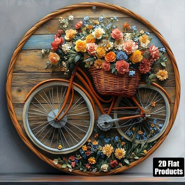 CIFBUY Retro Metall Fahrrad Wandschild mit Blumen Design in Multicolour, B/H: 8 x 8 cm - Bild 1