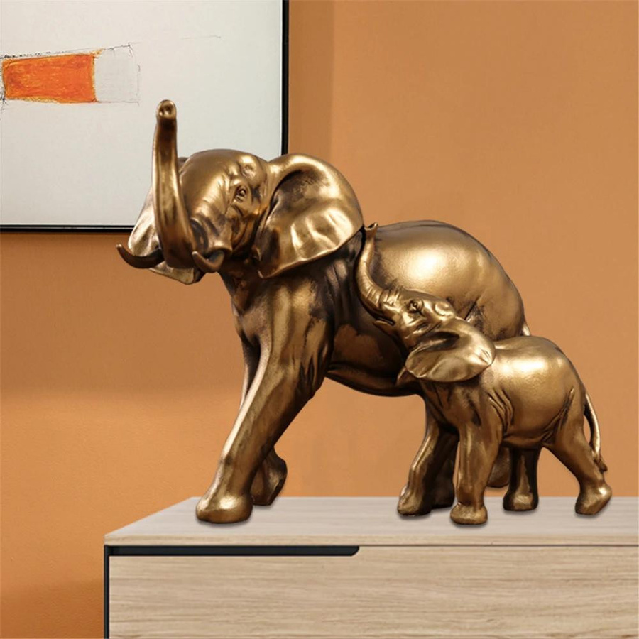 Yiran Furniture Elefantenskulptur in Gold, moderne Dekorationsfigur aus Harz für dein Wohnzimmer oder den Schrank, Höhe: 25,0 cm - Bild 2