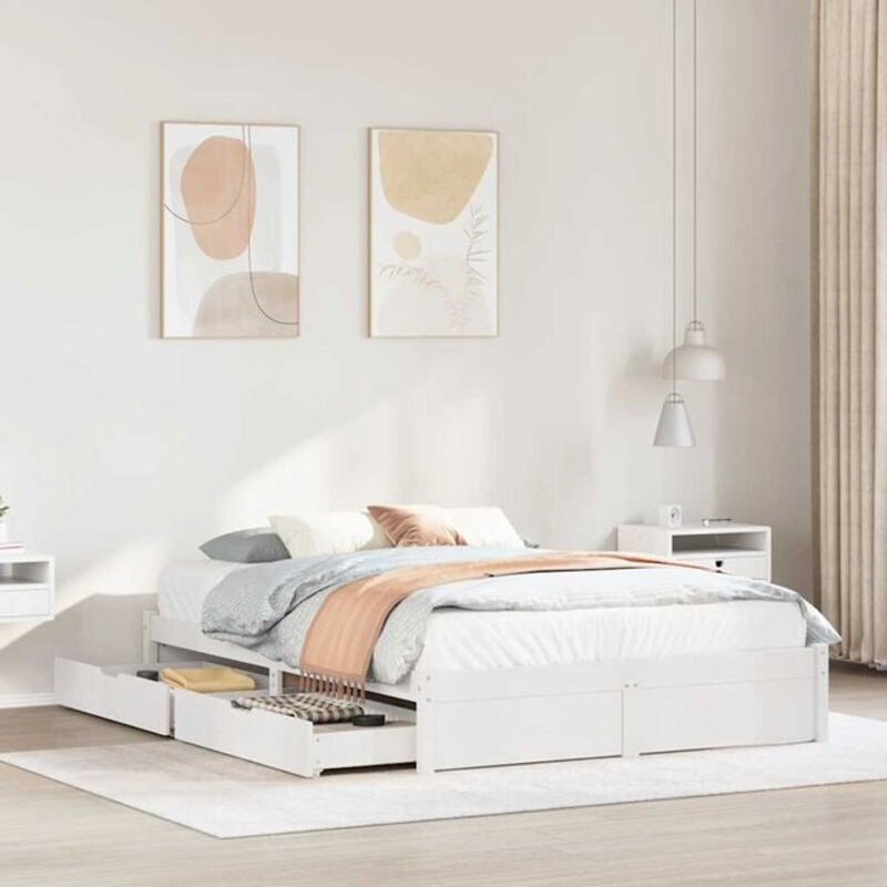 Massivholzbett aus Kiefernholz von vidaxl in Weiß, Landhausstil und minimalistisches Design, B/T/H: 120 x 200 cm - Bild 1