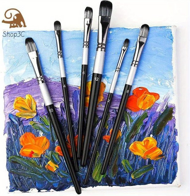 6er Set professionelle Künstlerpinsel aus Nylon für Ölmalerei, Acryl und Aquarell - Bild 1