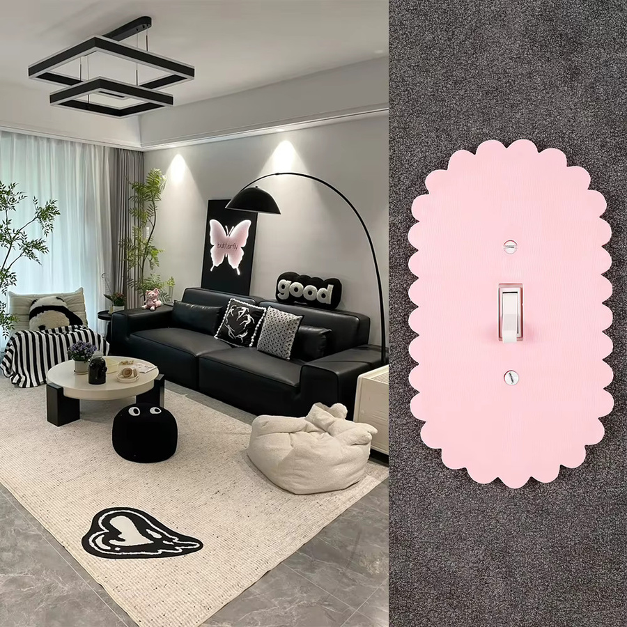 Wellenförmiger Steckdosenrahmen in zweifarbigem Rosa-Weiß-Design - Bild 2