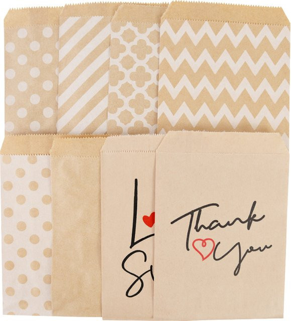 ZQCXLD Kraftpapier Süßigkeiten Taschen mit Danke Aufdruck, braun, B: 13 cm x H: 18 cm, 25 Stück - Bild 1