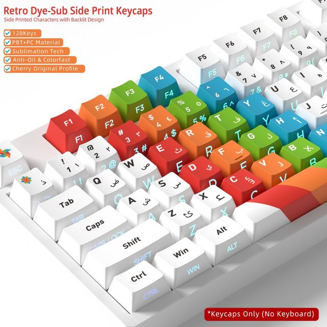 Cherry Tastenkappen im Cherry Profil mit arabisch-englischer Beschriftung und seitlich transparentem Design für mechanische Tastaturen mit RGB-Hintergrundbeleuchtung, Multicolour - Bild 1