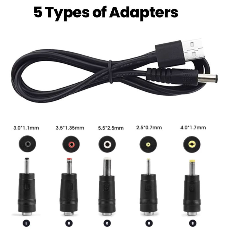 Multifunktionales USB-auf-DC-5V-Ladekabel mit 5 Adaptern für Laptop, WLAN-Router und Lautsprecher, Schwarz - Bild 5