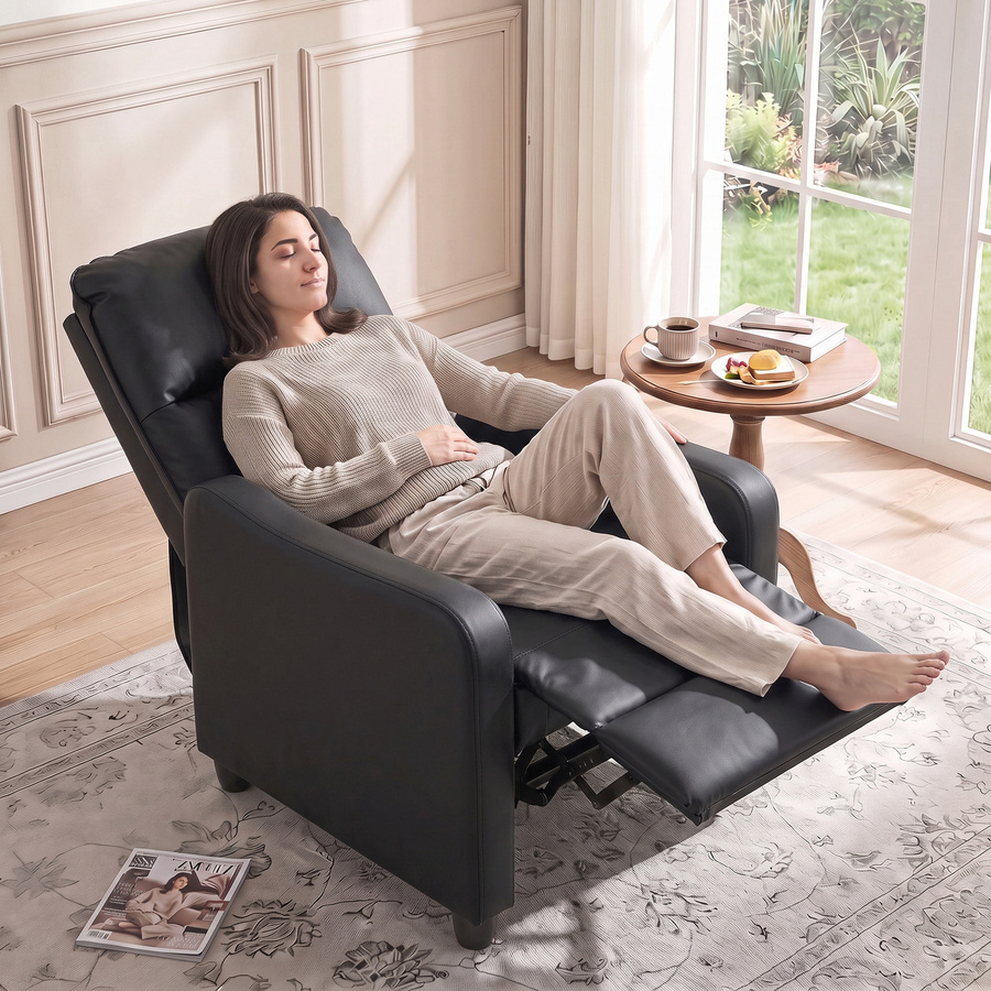 HOMCOM Relaxsessel mit Fußstütze in Schwarz, manuell verstellbarer Sessel aus PU-Leder mit Metall- und Holzrahmen, B/T/H: 69 x 91 x 100 cm - Bild 2