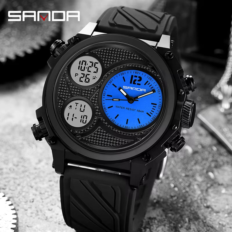 SANDA Digitaluhr, Quarz, Kunststoff, Silikon, Blau, Herren - Bild 2