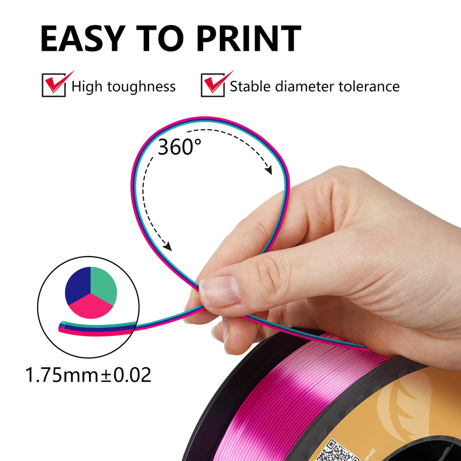 KINGROON Seiden-PLA-Filament Mehrfarbig 1,75 mm 1 kg Spule für FDM 3D-Drucker - Bild 4