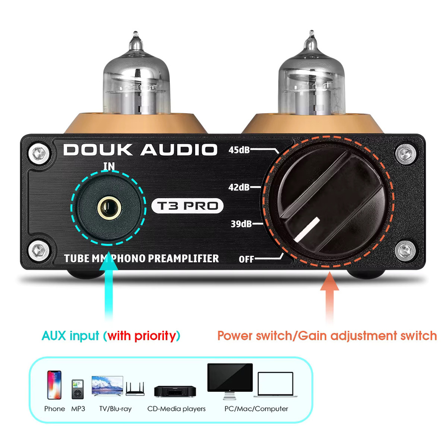 Nobsound Mini MM RIAA Phono Vorverstärker HiFi Stereo Audio Vakuumröhren-Plattenspieler Vorverstärker in Schwarz - Bild 2