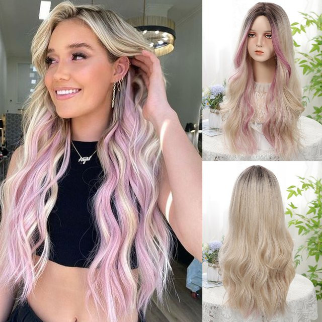 EASIHAIR Perücke, blond rosa, gewellt, mit Pony, hitzebeständig - Bild 1