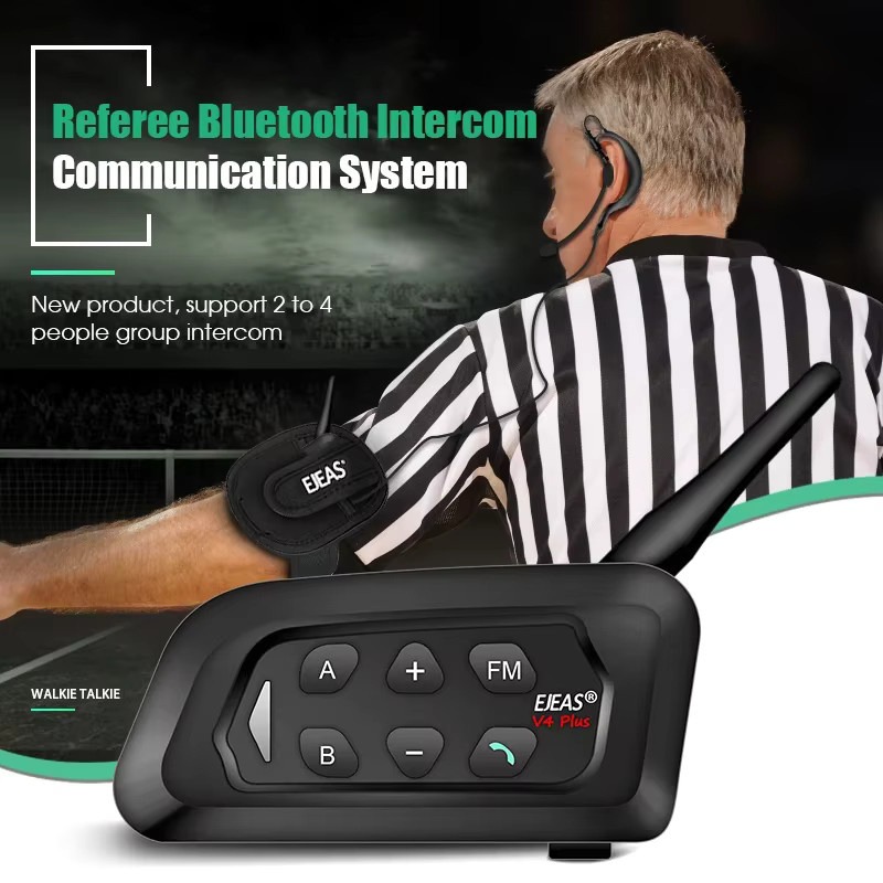 EJEAS V4C Plus Bluetooth-Gegensprechanlage für Fußballschiedsrichter in Schwarz mit 1500 m Reichweite und 4-Benutzer-Vollduplex-Funktion - Bild 2