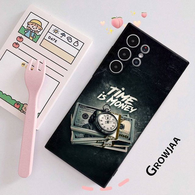 Funny Time is Money Handyhülle für Samsung Galaxy S25 S24 S23 S22 S21 S20 Ultra Plus Frosted Soft Cover - Bild 1