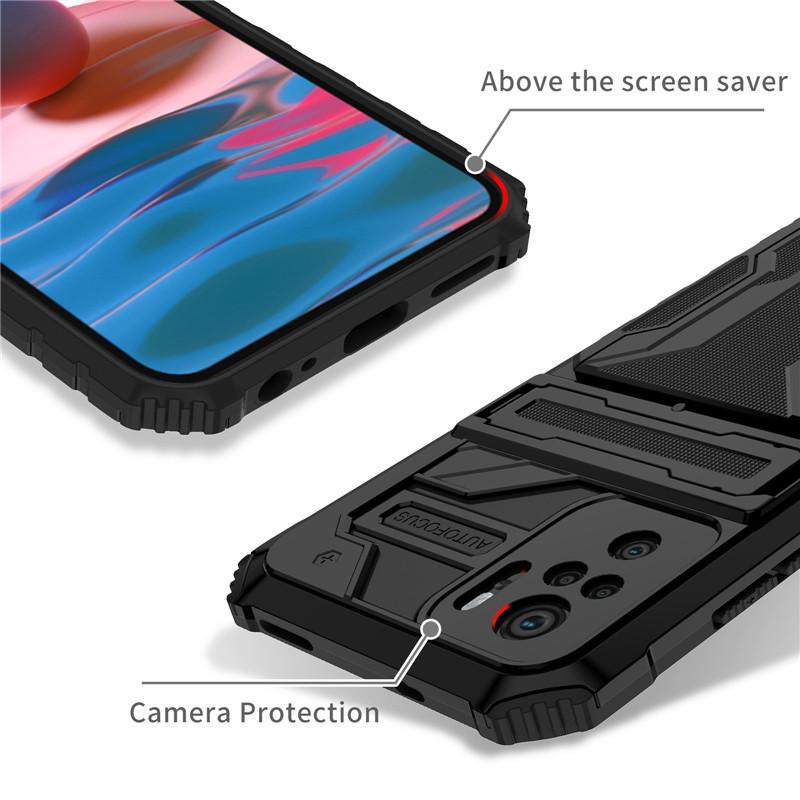 Stoßfeste Handyhülle für Xiaomi Poco M5S 4G mit Kartensteckplatz und Ständer in Schwarz - Bild 3