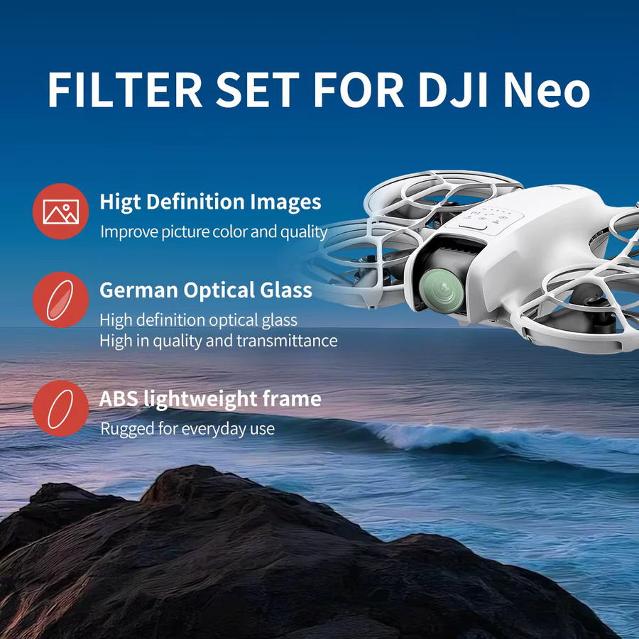 MECORIGHT Filter Set für DJI NEO1 mit UV, ND8/16/32/64, CPL und Black Mist in Schwarz für professionelle Fotografie - Bild 2