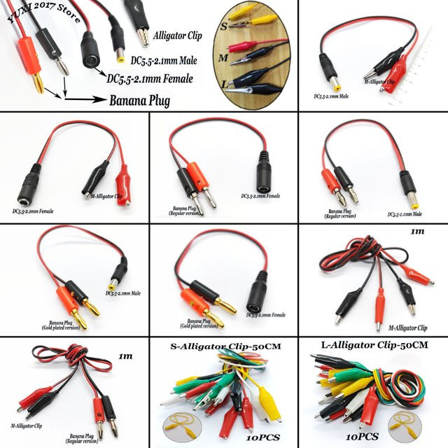 YuXi DC-Stromkabel mit 5,5x2,1mm Stecker und Buchse, Krokodilklemmen und Bananenstecker als Testkabel - Bild 1