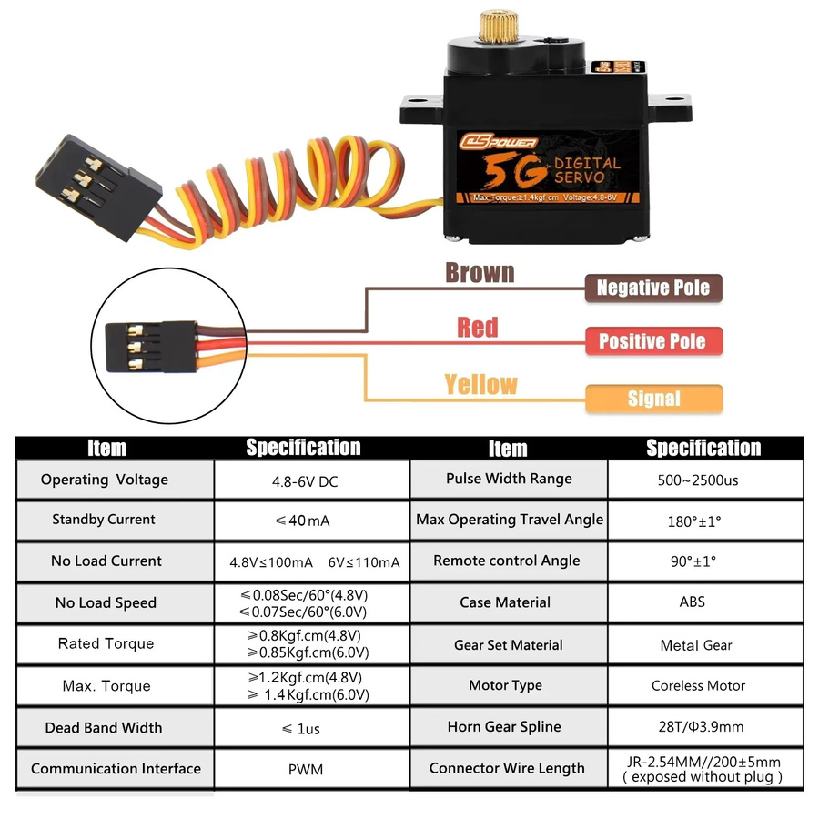 DSpower Digital Micro Servo, Kunststoff/Metallgetriebe, JST/JR Stecker - Bild 3