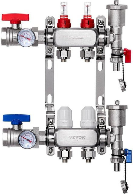 Buying Solutions, MB 2-fach Fußbodenheizungsverteiler-Set aus Edelstahl in Silber, 1/2 Zoll für PEX-Rohre - Bild 1