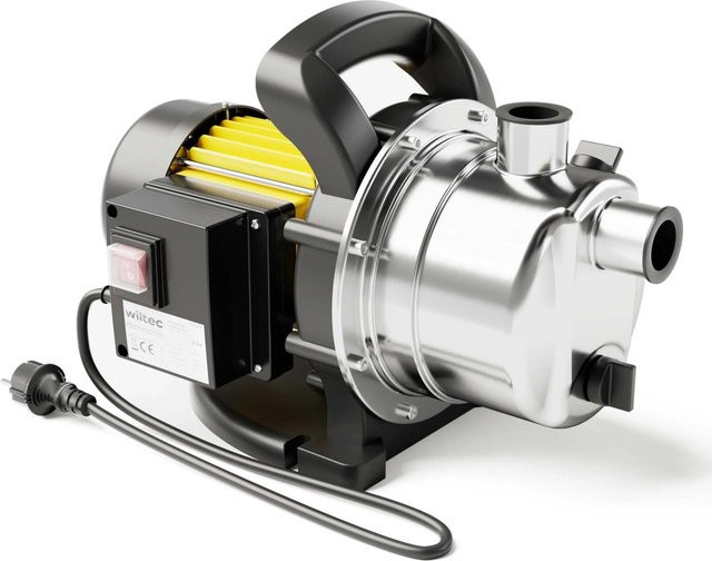 Wiltec Gartenpumpe für Teich und Regenwasser mit 2800 l/h und 600 W in Gelb und Silber aus rostfreiem Stahl - Bild 1