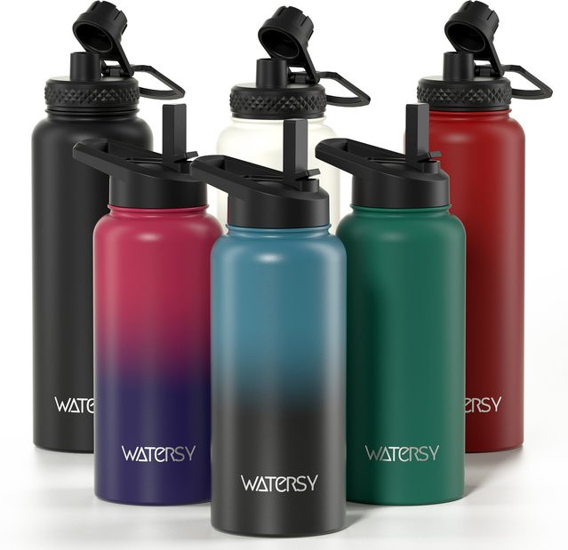 WATERSY Sportwasserflasche aus Edelstahl in Grün, isolierte Thermoflasche mit 650 ml (ca. 22 oz) für Sport und Reise - Bild 1