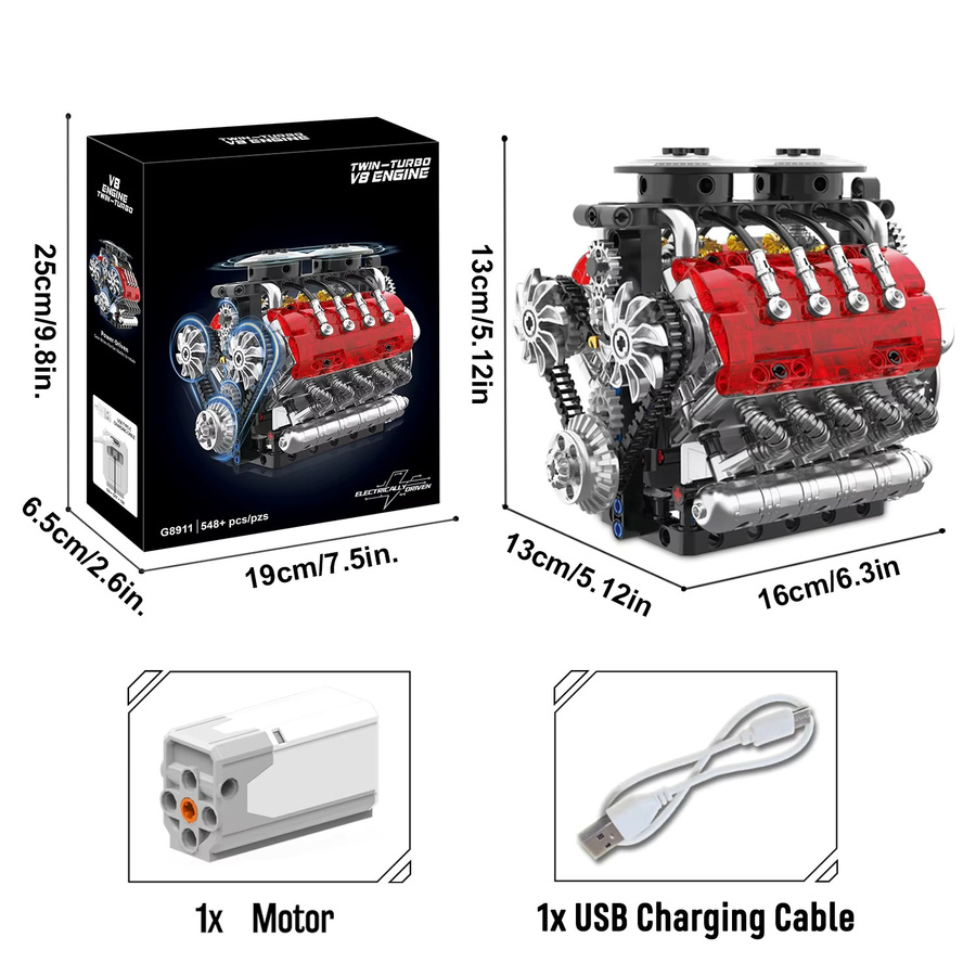 FUNXINEE Technischer Twin-Turbo V8 Motor, Bausatz, 548 Teile - Bild 2