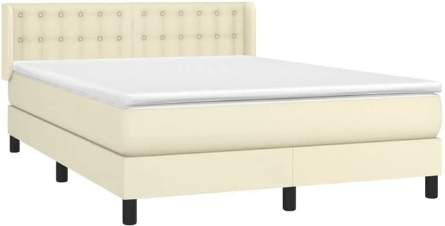 vidaXL Boxspringbett mit Matratze in Creme und Beige aus Kunstleder und Stoff mit Taschenfederkern B/T: 140 x 190 cm - Bild 1