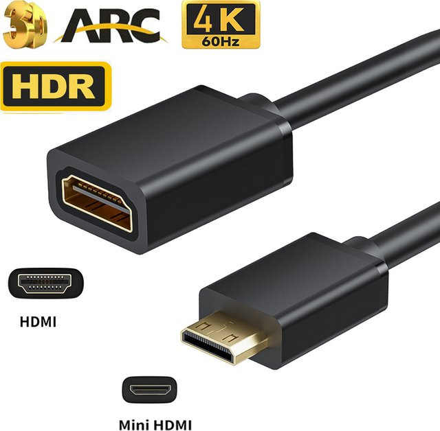 HDmatters Mini-HDMI zu HDMI Kabeladapter Konverter für 4K 60Hz, Schwarz - Bild 1