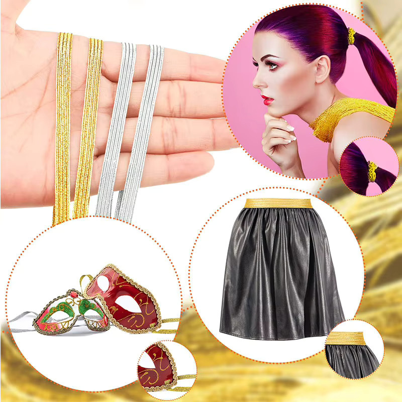 10 Meter geflochtenes Glitzer Gummiband in Silber und Gold zum Nähen und Basteln, Breite: 3 mm und 6 mm - Bild 2