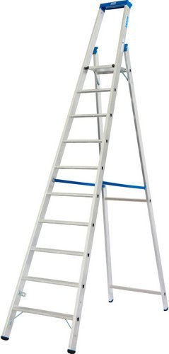 Krause Stufen-Stehleiter STABILO aus Aluminium in Silber mit 10 Sprossen und Werkzeugschale - Bild 1