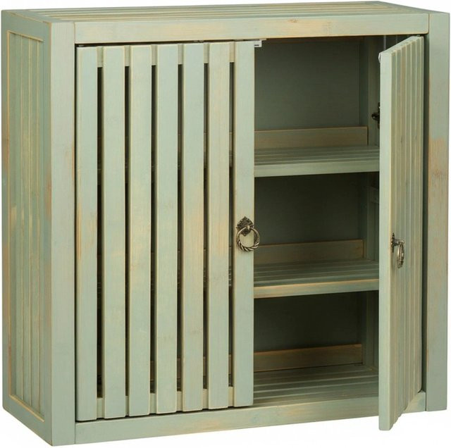 Relaxdays Hängeschrank aus Bambus in Hellgrün im Vintage-Look mit Magnetverschluss, B/H/T: 50 x 52 x 20 cm - Bild 1
