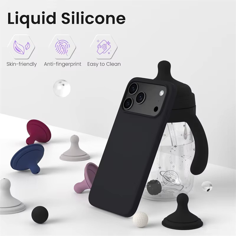 OLPAY Flüssigsilikon-Magnethülle mit MagSafe Kompatibilität für iPhone 17 16 15 14 13 12 Pro Max Plus in Lavender und Black - Bild 3