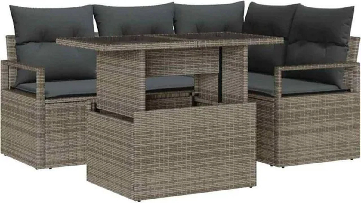 Vidaxl Garten-Sofa-Set aus Poly-Rattan mit Speicherfunktion in Grau, 5-teilig, modern - Bild 1