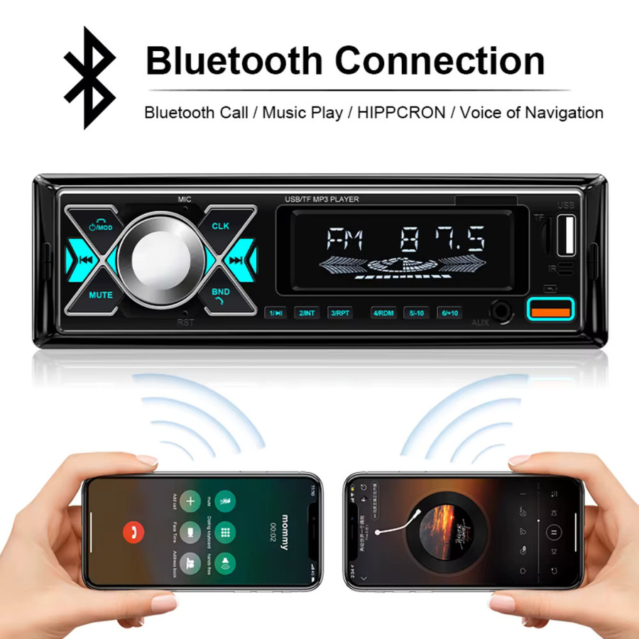 HIPPCRON Digitales 1 Din Autoradio mit FM Musikradio, MP3 Player und 7 farbigen Lichtern in Schwarz inklusive Fernbedienung - Bild 3