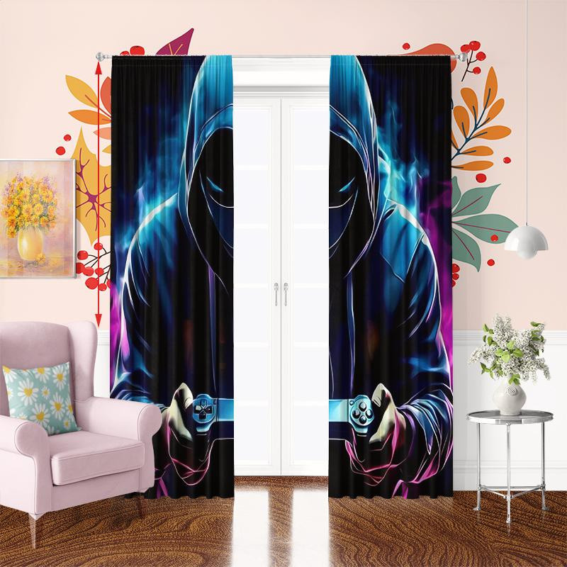 2er-Set Yiran Furniture Gamer Vorhänge aus Polyester, halbtransparent, Mehrfarbig, B: 35 cm, H: 100 cm - Bild 2