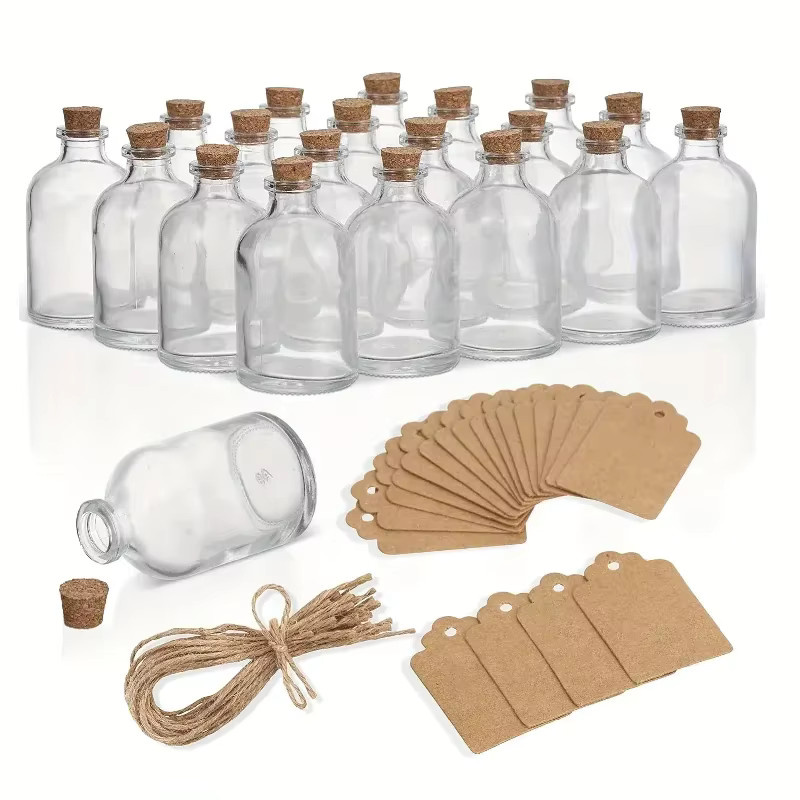 Mini-Glasflaschen mit Korken und Schnüren in Transparent, ideal für Hochzeiten und als Wunschflaschen - Bild 2