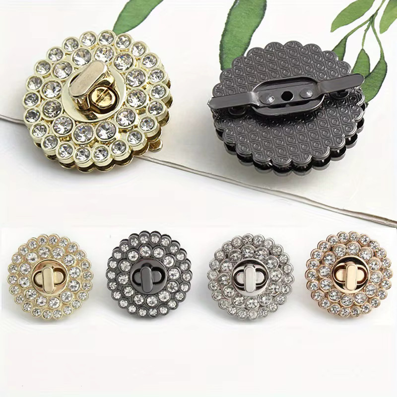 Runder dekorativer Diamant Drehverschluss in Gold aus Metall für DIY Taschen und Geldbörsen, Durchmesser: 3,9 cm - Bild 3