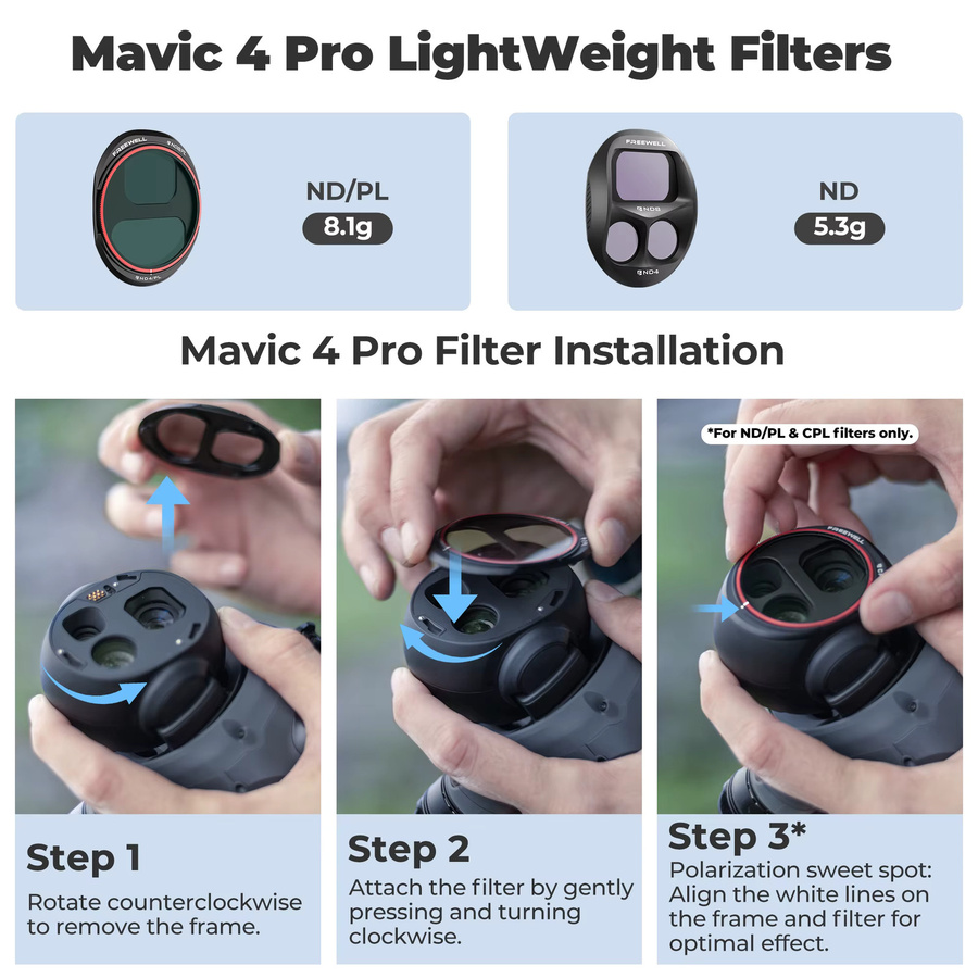 Freewell All Day 8er-Pack ND-Filterset für DJI Mavic 4 Pro Kamera-Zubehör in Schwarz - Bild 2
