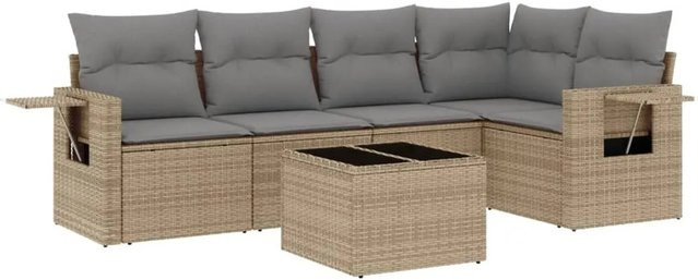 vidaXL 6-tlg Garten-Sofagarnitur in L-Form aus PE-Rattan mit Kissen in Beige und Grau - Bild 1