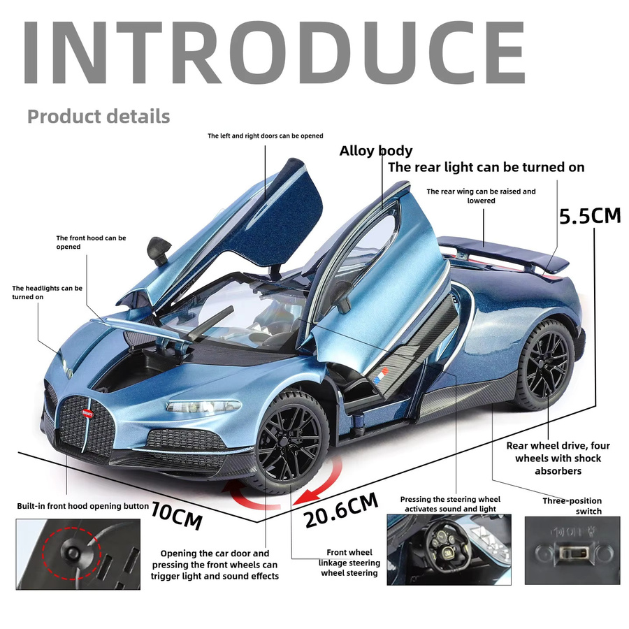 Bugatti Tourbillon Supercar, Modellauto, 1:24, Metall, Blau - Bild 2