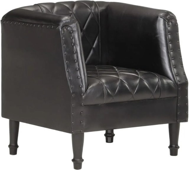 vidaXL Sessel Modell 1 in Schwarz aus echtem Ziegenleder und massivem Mangoholz im Vintage-Stil - Bild 1