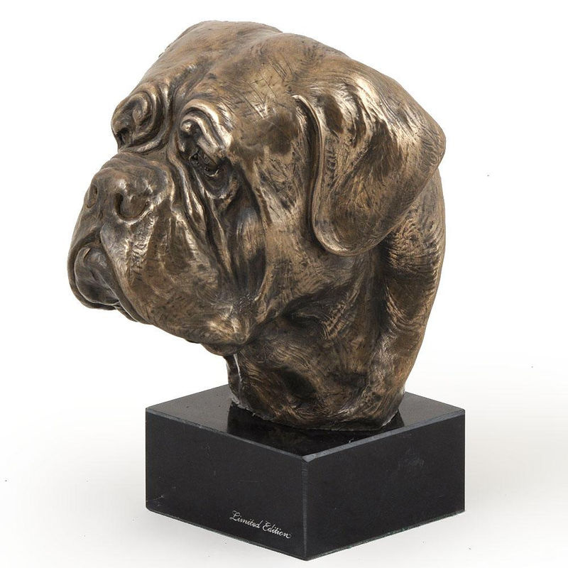 Hundestatue Dogue de Bordeaux als Büste auf Steinsockel von Art-Dog in Braun - Bild 2